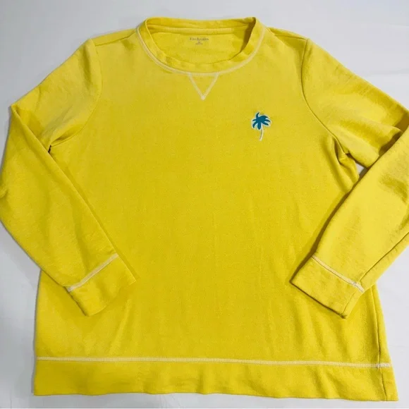 Kim Rogers Yellow Crewneck Lightweight Sweatshirt,Palm Tree Embroidered Logo, XL - Picture 1 of 11